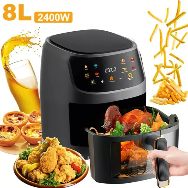 A23f8d709861f484ea3875252126315526-2.webp 2400W 8L Large Capacity Intelligent LCD display Air Fryer Without ill Fryer Oven For Frying French Fries And grid Chicken