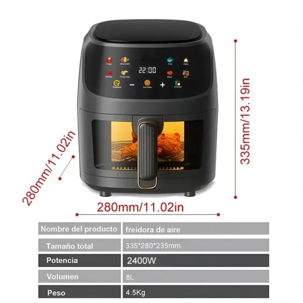 Ab5e6b4dfe4064dfaab52da653ddc3ca1v.webp 2400W 8L Large Capacity Intelligent LCD display Air Fryer Without ill Fryer Oven For Frying French Fries And grid Chicken