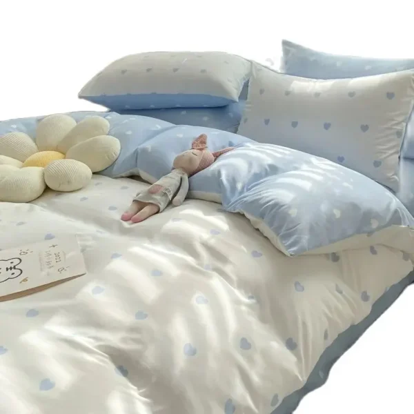 S246789a660c14e1f8be9846b840e8a89x.webp Ins Blue Love Heart Bedding Set Soft Bed Flat Sheet Pillowcase Women Girls Duvet Cover Twin Full Queen Size Home Textiles