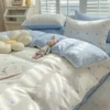 S262213b4af2b4cf2812648912433ab1dC.webp Ins Blue Love Heart Bedding Set Soft Bed Flat Sheet Pillowcase Women Girls Duvet Cover Twin Full Queen Size Home Textiles
