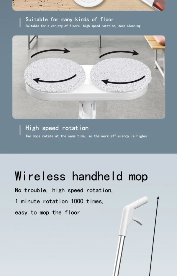 Electric Water Mop Cleaner Machine 360° Rotatable Spin Cleaning Mop Squeeze Wet and Dry Use Hand Push Household Floor Cleaning