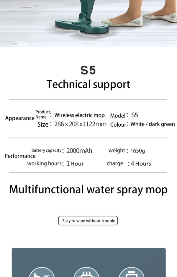 Electric Water Mop Cleaner Machine 360° Rotatable Spin Cleaning Mop Squeeze Wet and Dry Use Hand Push Household Floor Cleaning