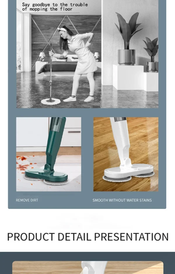 Electric Water Mop Cleaner Machine 360° Rotatable Spin Cleaning Mop Squeeze Wet and Dry Use Hand Push Household Floor Cleaning