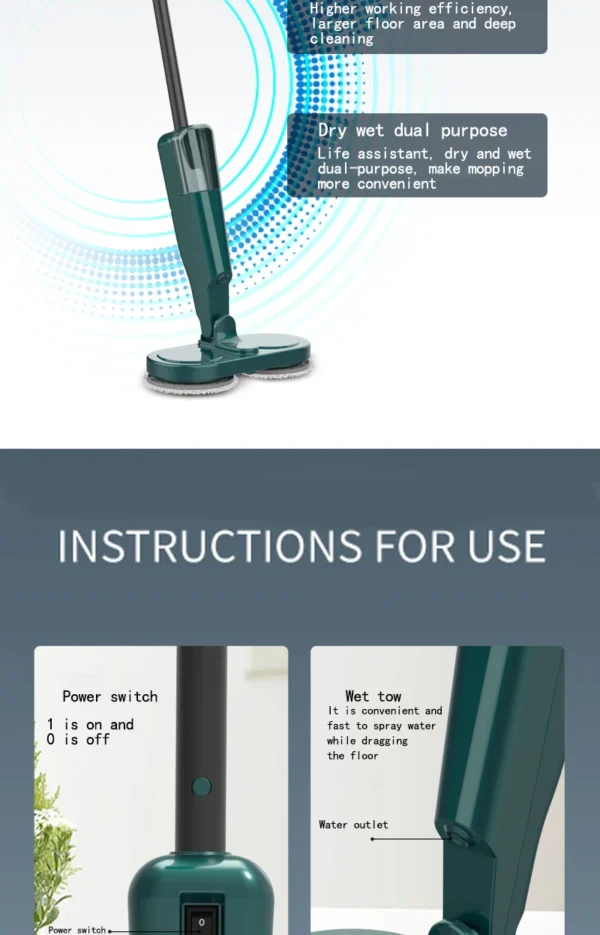 Electric Water Mop Cleaner Machine 360° Rotatable Spin Cleaning Mop Squeeze Wet and Dry Use Hand Push Household Floor Cleaning