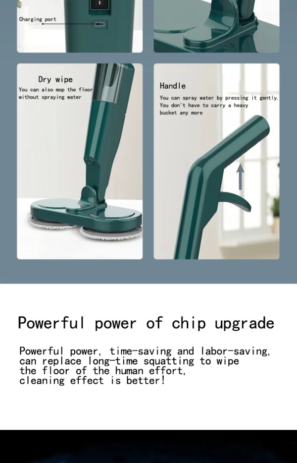 Electric Water Mop Cleaner Machine 360° Rotatable Spin Cleaning Mop Squeeze Wet and Dry Use Hand Push Household Floor Cleaning