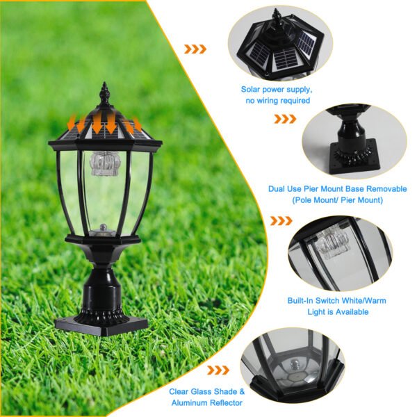 1a46cce3-bbb0-4ec1-8629-7b7e081cf9df.jpg Black Solar Powered LED Outdoor Lantern, Vintage Garden Light With Elegant Glass Design For Pathways, Yards, And Patios 2-Pack