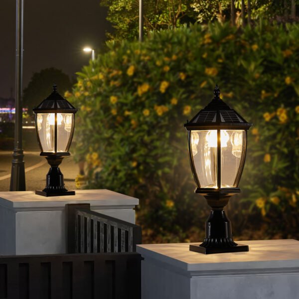 1b07d386-f508-46d7-9dd6-c253ac71cf38.jpg Black Solar Powered LED Outdoor Lantern, Vintage Garden Light With Elegant Glass Design For Pathways, Yards, And Patios 2-Pack