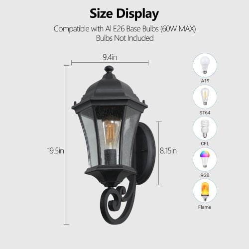 1c641788-845d-42d3-99dd-47a571862988.jpg Outdoor Waterproof Retro Wall Light – 2-Pack Black Aluminum with Clear Bubble Glass & Light Sensing
