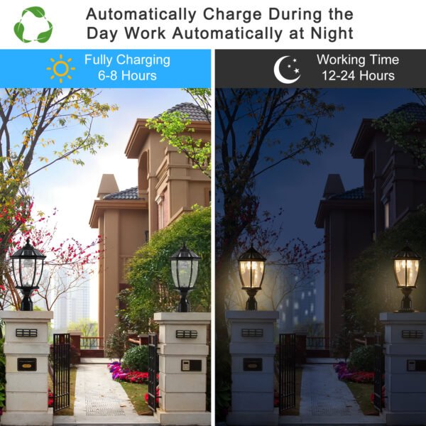 23d69812-10cf-4e7e-b666-035e06bbd3a5.jpg Black Solar Powered LED Outdoor Lantern, Vintage Garden Light With Elegant Glass Design For Pathways, Yards, And Patios 2-Pack