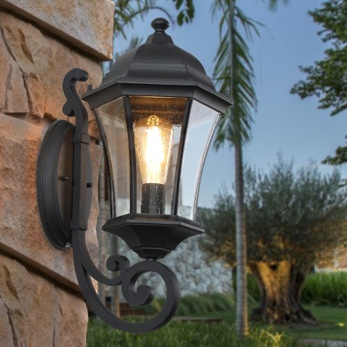 29dc3a88-78d2-49eb-827a-50e95cf0f5d1.jpg Outdoor Waterproof Retro Wall Light – 2-Pack Black Aluminum with Clear Bubble Glass & Light Sensing