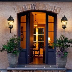 Outdoor Waterproof Retro Wall Light – 2-Pack Black Aluminum with Clear Bubble Glass & Light Sensing