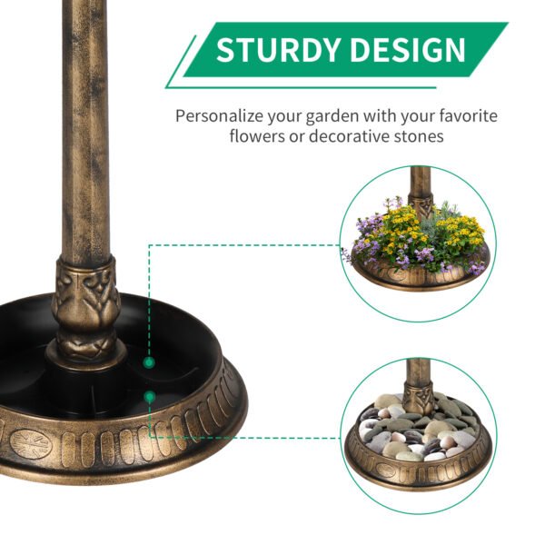 3ed243e2-64e5-4d65-b10c-7abeb562f92c.jpg Bronze, With Solar Light, Bird Bath 51x51x106cm Plastic Round