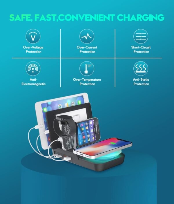 53268054-b92b-4e49-bc93-fc19e087a651.jpg 70W Charging Station For Multiple Devices, 5 In 1 Fast Charging Dock With 10W Max Wireless Charger And 4 Ports , 30W USB C PD Fast Charging For IPad, IPhone,Tablets,Kindle