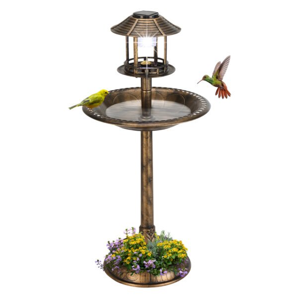 81f92822-2a75-42b9-8325-7bcd2b43e783.jpg Bronze, With Solar Light, Bird Bath 51x51x106cm Plastic Round