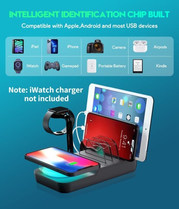 96a0b611-e395-4898-b81f-9ca787fb7884.jpg 70W Charging Station For Multiple Devices, 5 In 1 Fast Charging Dock With 10W Max Wireless Charger And 4 Ports , 30W USB C PD Fast Charging For IPad, IPhone,Tablets,Kindle
