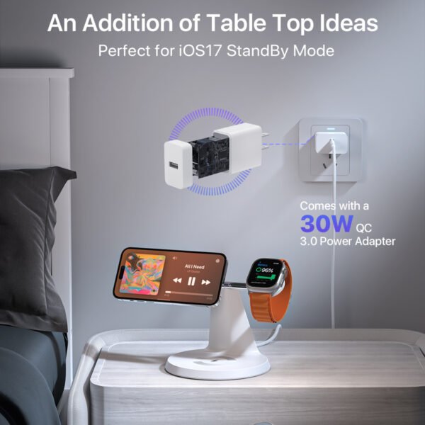 a02a785a-f5b6-4b35-bb1a-e56acdea17ee.jpg 3 In 1 Wireless MagSafe Charging Station For Multiple Devices 30W Adapter Included