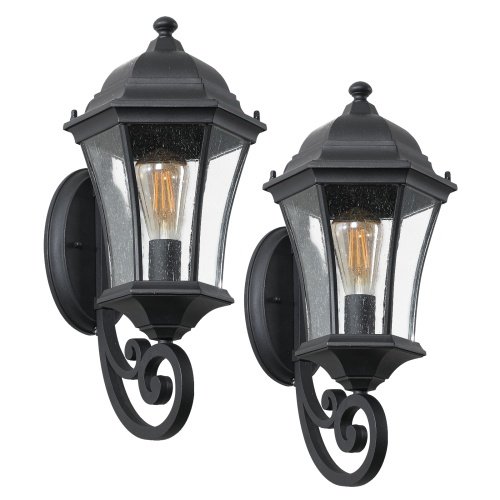 a6d666f1-a30f-4211-8abc-41459407dff8.jpg Outdoor Waterproof Retro Wall Light – 2-Pack Black Aluminum with Clear Bubble Glass & Light Sensing