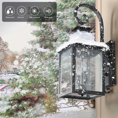 a859bf75-1ff2-4b87-99f3-8ac71af335b5.jpg Large Outdoor Wall Light with Clear Glass – Matte Black Aluminum, Supports Multiple Bulbs, Hardwired Installation (1-Pack)