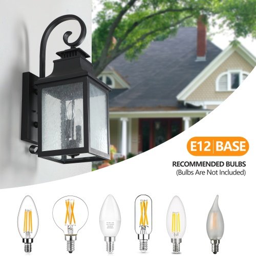 adeef718-f77c-4029-a0d3-7abf64e2f595.jpg Large Outdoor Wall Light with Clear Glass – Matte Black Aluminum, Supports Multiple Bulbs, Hardwired Installation (1-Pack)