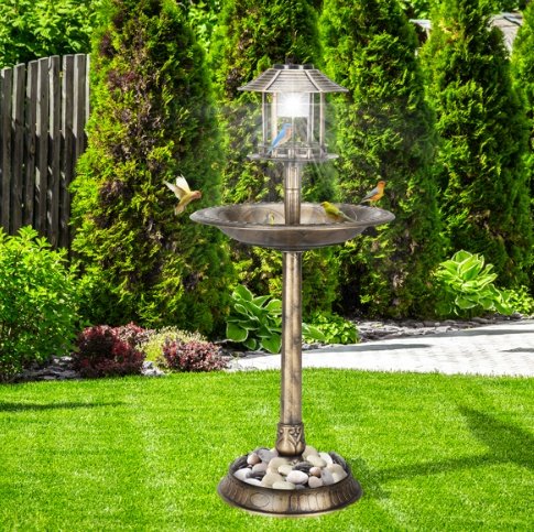 ce7a7efc-a669-47d8-95c6-878e6fd8c15f.jpg Bronze, With Solar Light, Bird Bath 51x51x106cm Plastic Round