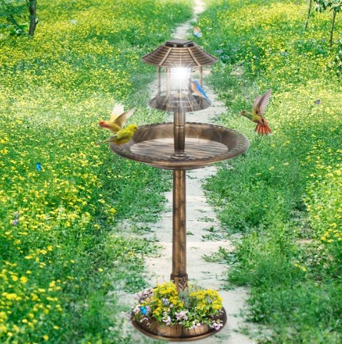 d903108b-0724-4c01-a763-74b5bd9af73a.jpg Bronze, With Solar Light, Bird Bath 51x51x106cm Plastic Round