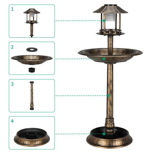 e408e25d-3912-4dde-883e-aef3722adf47.jpg Bronze, With Solar Light, Bird Bath 51x51x106cm Plastic Round